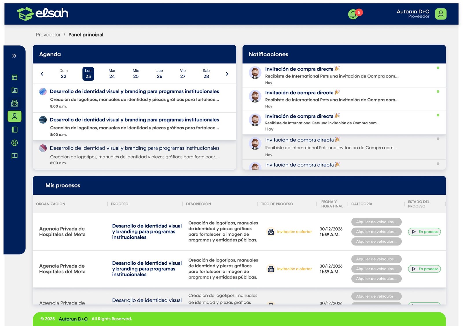 ELSAH agenda and notifications panel