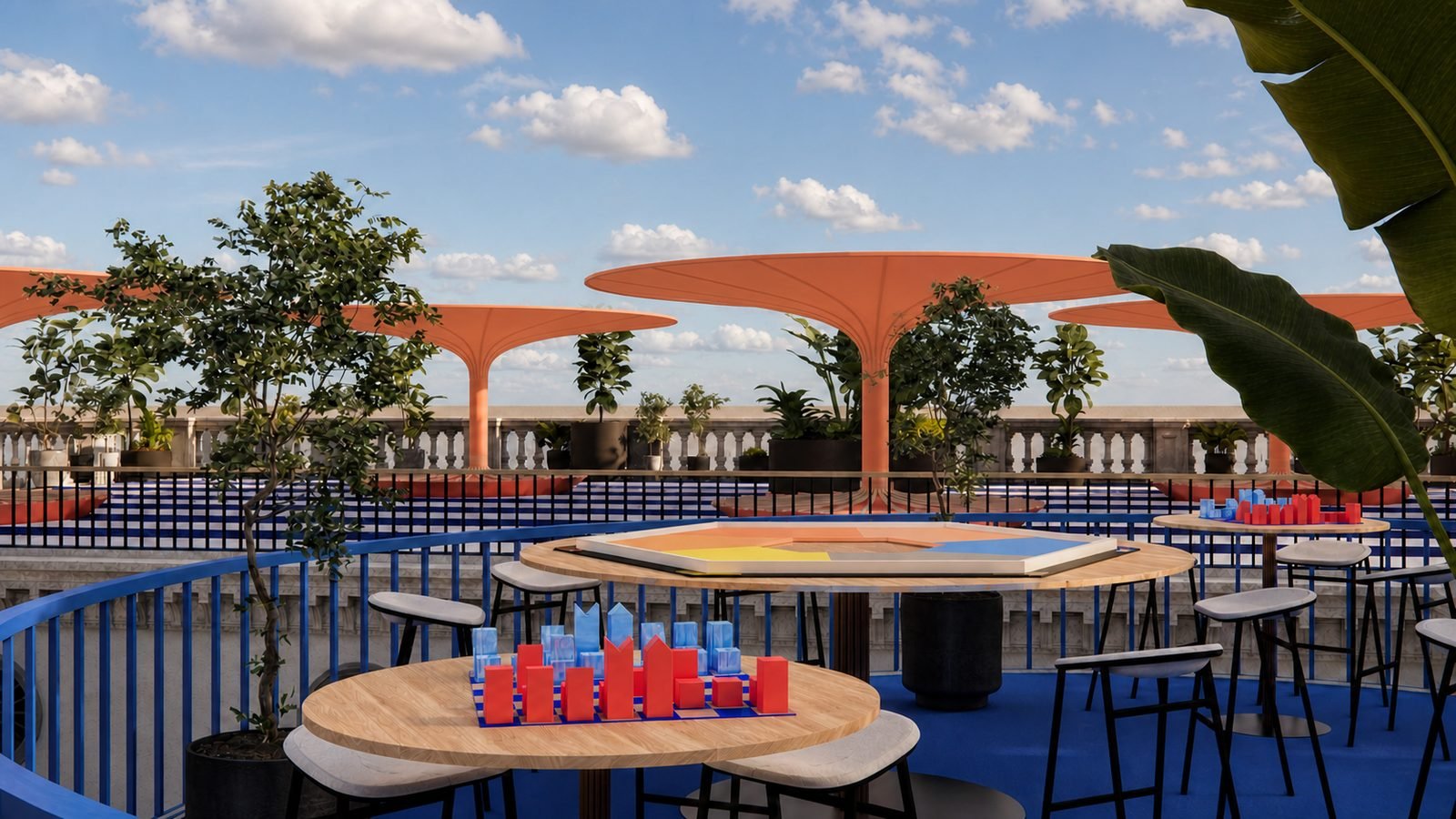 Rooftop terrace of The Social Port overlooking the city